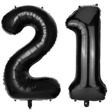 Paticool 21 Number Balloon Black, 40 Inch Large 21/12 Number Foil Mylar Balloons For 21St Birthday Party Celebration Decorations