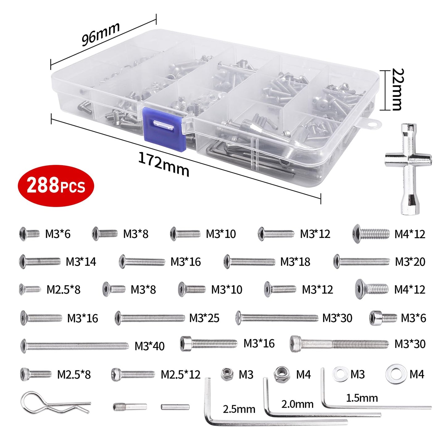 CrazyHobby 288pcs RC Screw Kit Hardware Fasteners Compatible with Traxxas Slash 1/10 2WD 4X4 RC Car