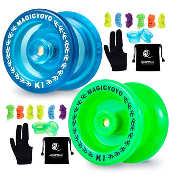 Pack Of 2 Yoyos - Magicyoyo K1 Responsive Yo Yo Green & Crystal Blue Yoyo With 2 Yoyo Sacks + 12 Strings And 2 Yo-Yo Gloves Gift