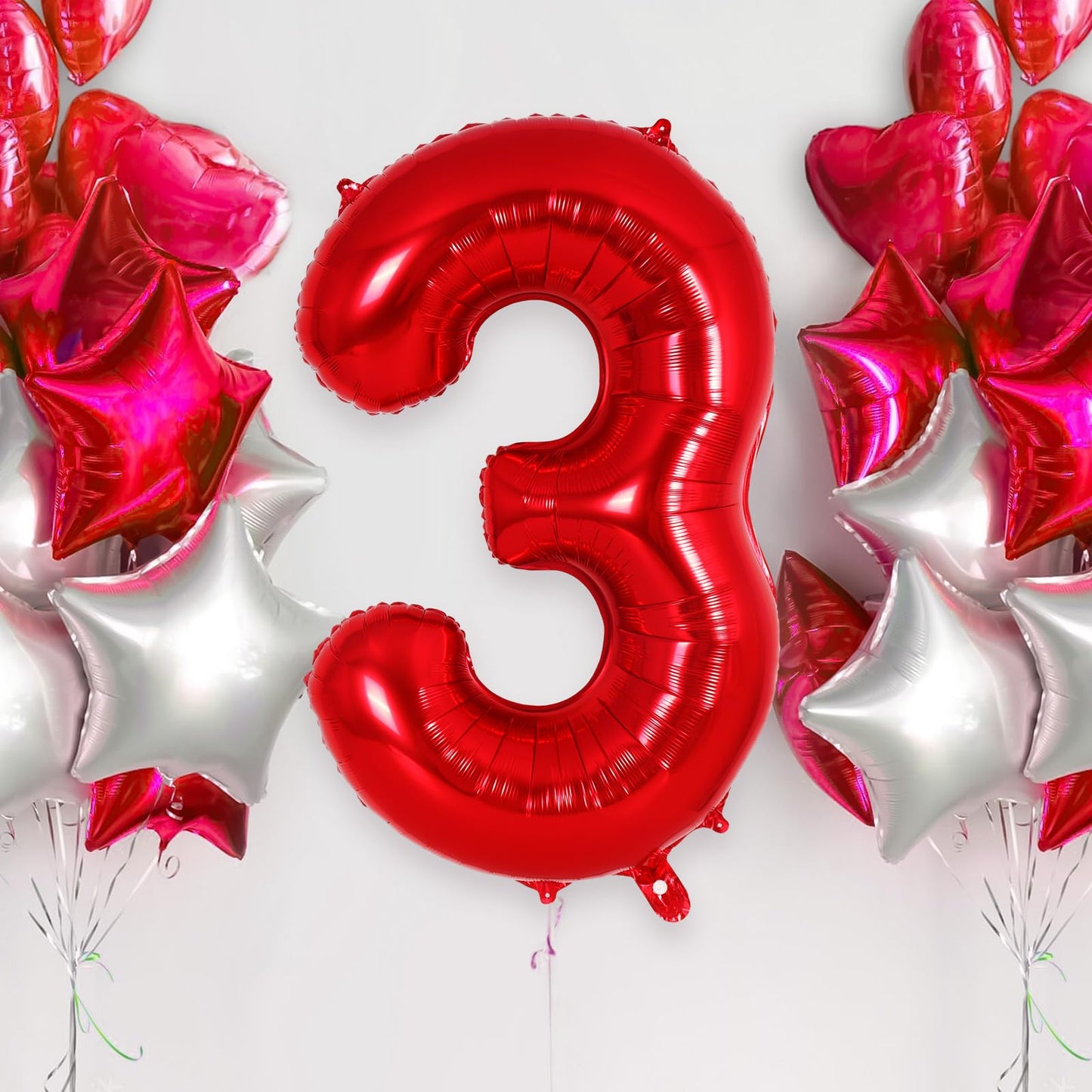 AIQINHU Red Number 3 Balloon - 40 Inch Jumbo Foil Mylar Balloon for 3rd Birthday Party Decorations