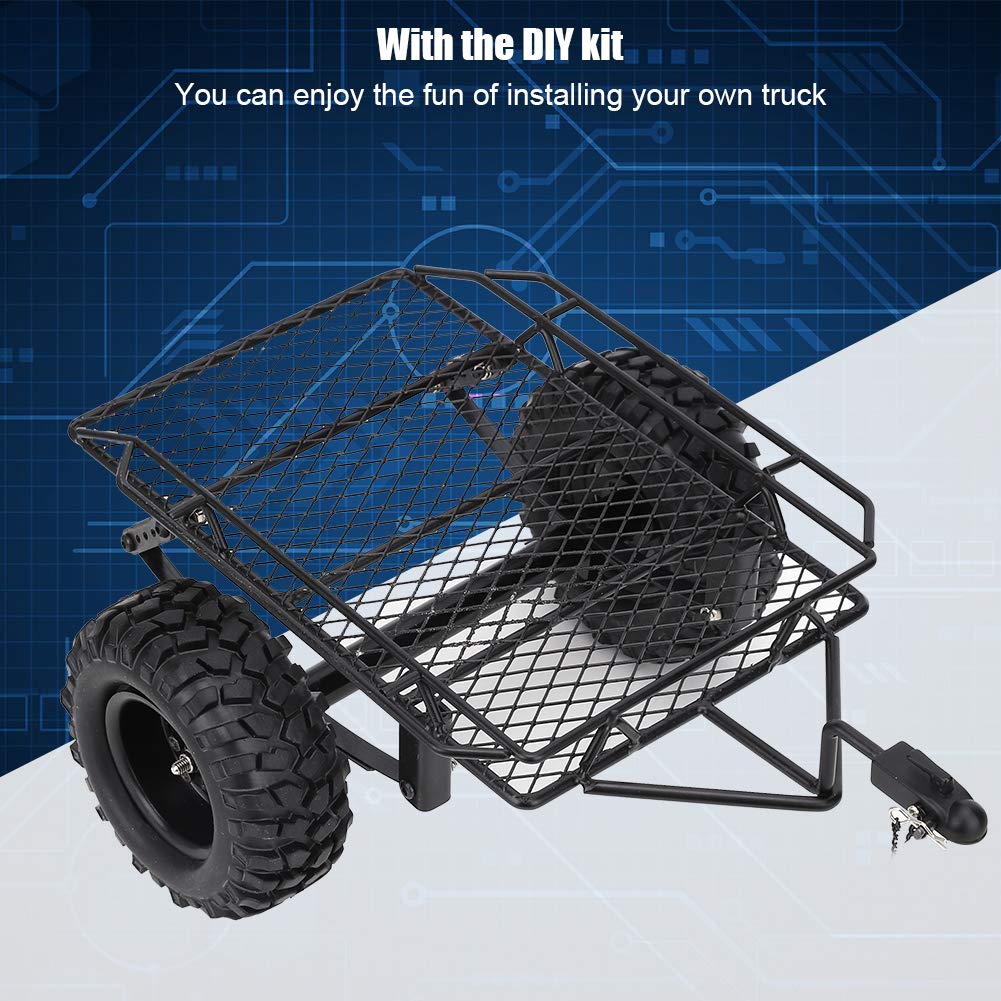 RiToEasysports RC Car Trailer, Metal RC Bucket Trailer Simulation Trailing Car for TRX4 D90 SCX10 CC01 1/10 DIY Parts 1/10 Rc Tr