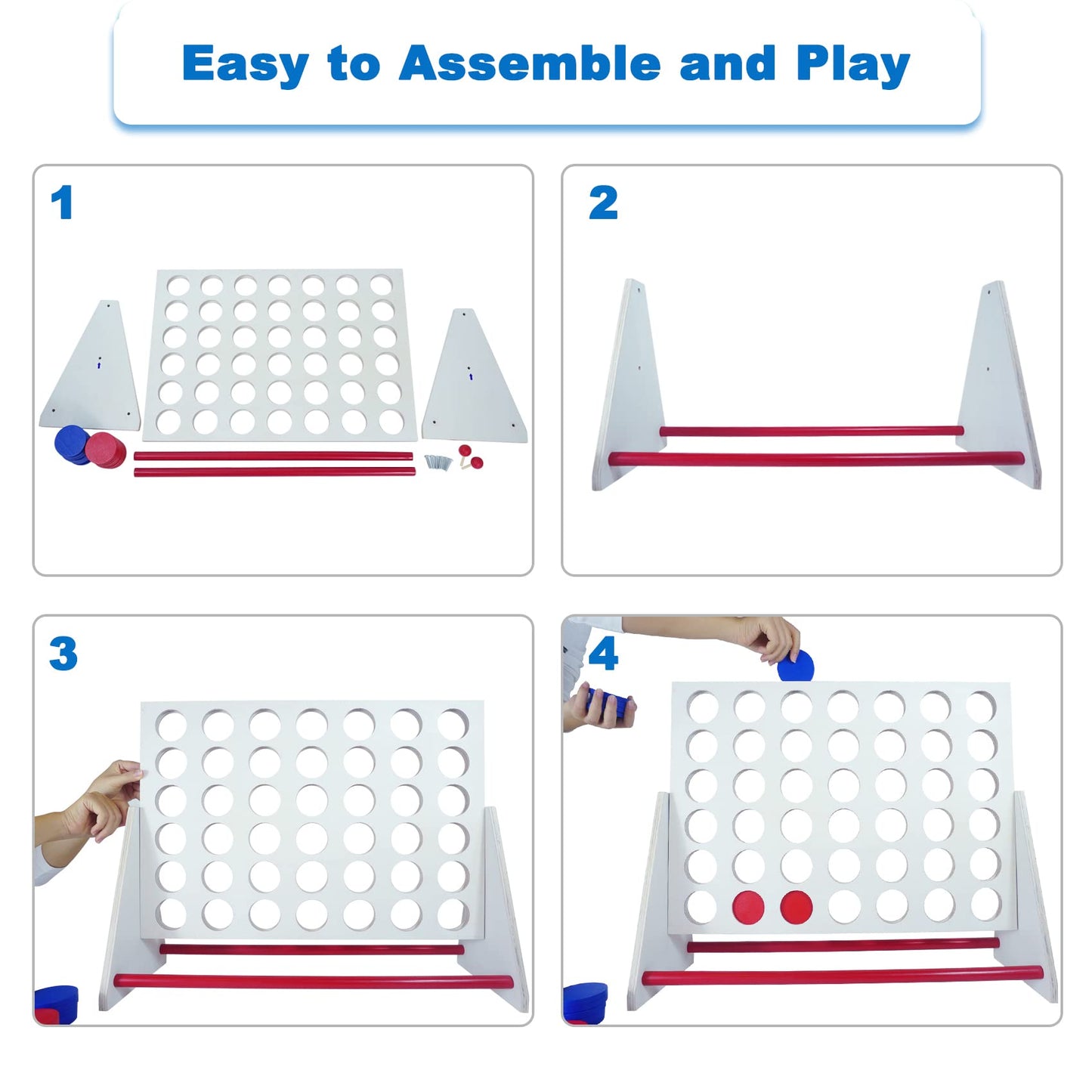Apudarmis Portable Wooden 4 In A Row Game, Classic Wooden 4-To-Score Game Set With Coins & Carrying Bag-Indoor Outdoor Connect Game For Kids Adults Family