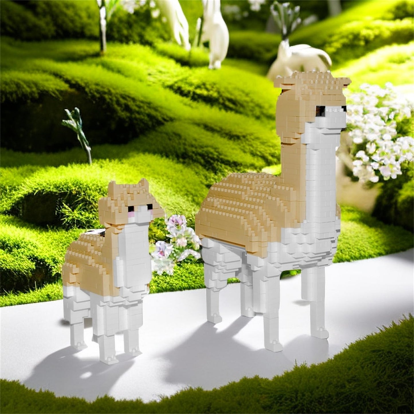Larcele Animal Series Micro Building Blocks Animal Set, Diy Mini 3D Building Toy Bricks,1258 Pieces Kljm-07 (Two Alpacas)