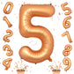 40 Inch Number 5 Balloon, Big Foil Self Inflating 5Th Birthday Number Balloons Orange Decor, 0-9 Set Helium Ballons For Girls Ki