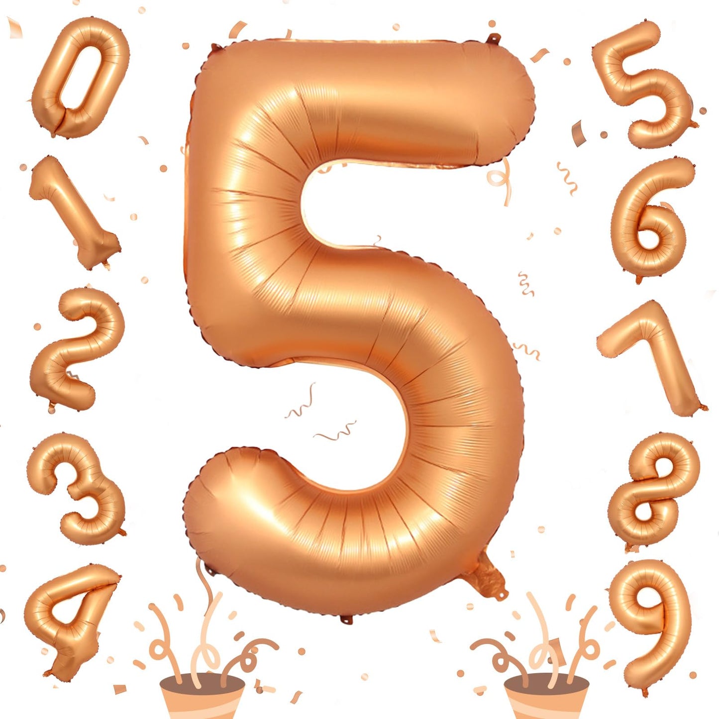 40 Inch Number 5 Balloon, Big Foil Self Inflating 5Th Birthday Number Balloons Orange Decor, 0-9 Set Helium Ballons For Girls Ki