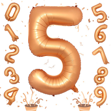 40 Inch Number 5 Balloon, Big Foil Self Inflating 5Th Birthday Number Balloons Orange Decor, 0-9 Set Helium Ballons For Girls Ki