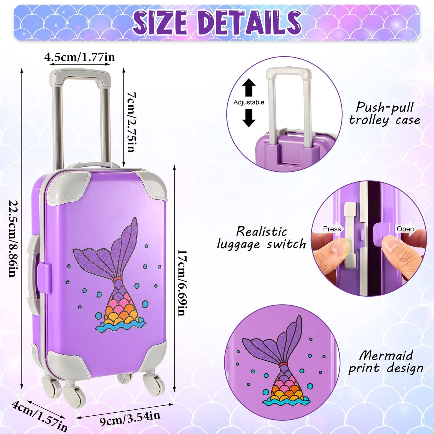 Travel Luggage Play Set For 18 Inch Doll Accessories And Furniture Doll Luggage Seat With Mermaid Doll Clothes Sunglasses Camera