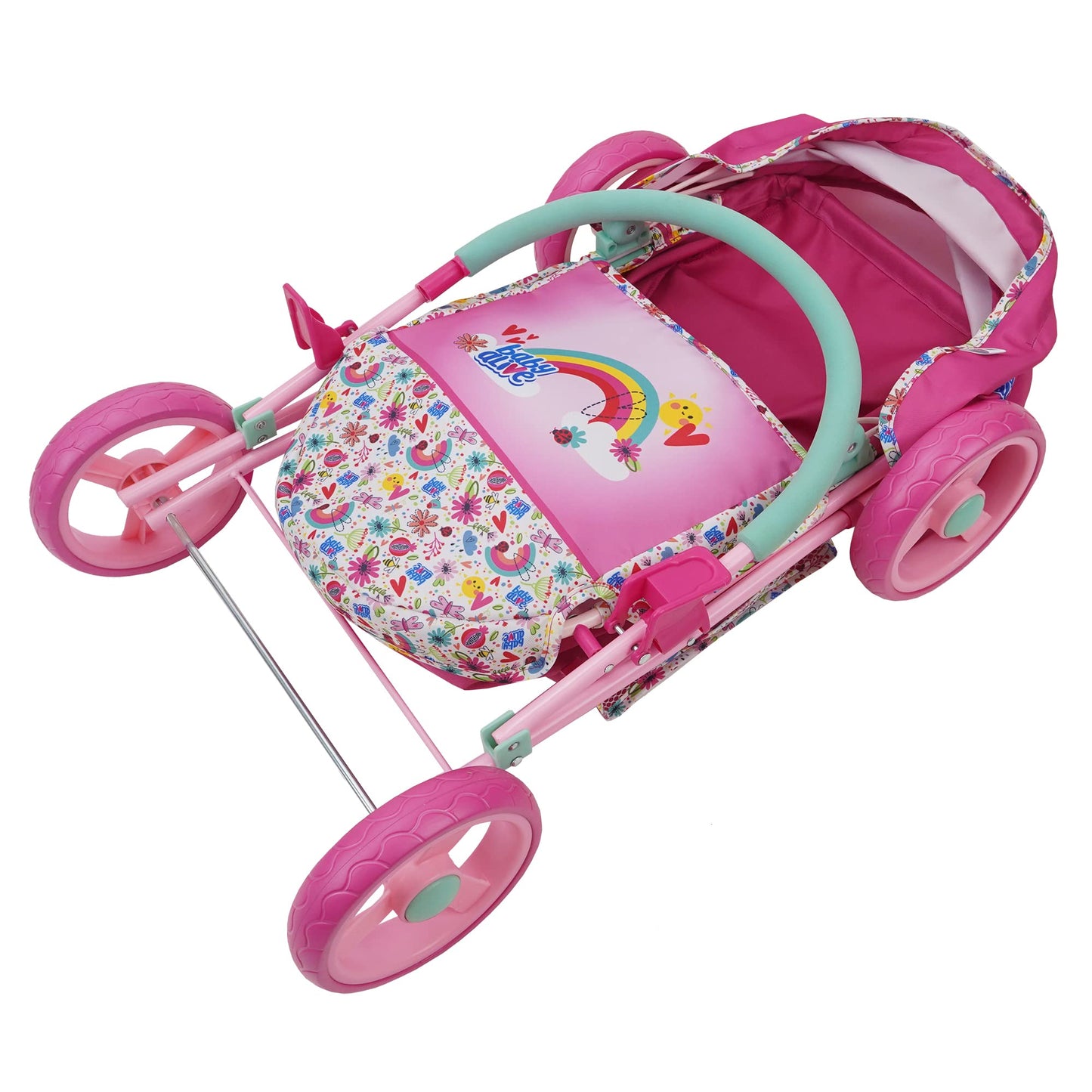 Baby Alive: Deluxe Classic Doll Pram - Pink & Rainbow - Includes Matching Handbag/Diaper Bag, Fits Dolls Up To 18', Large Canopy, Storage Basket & Bassinet, Pretend Play For Kids Ages 3+