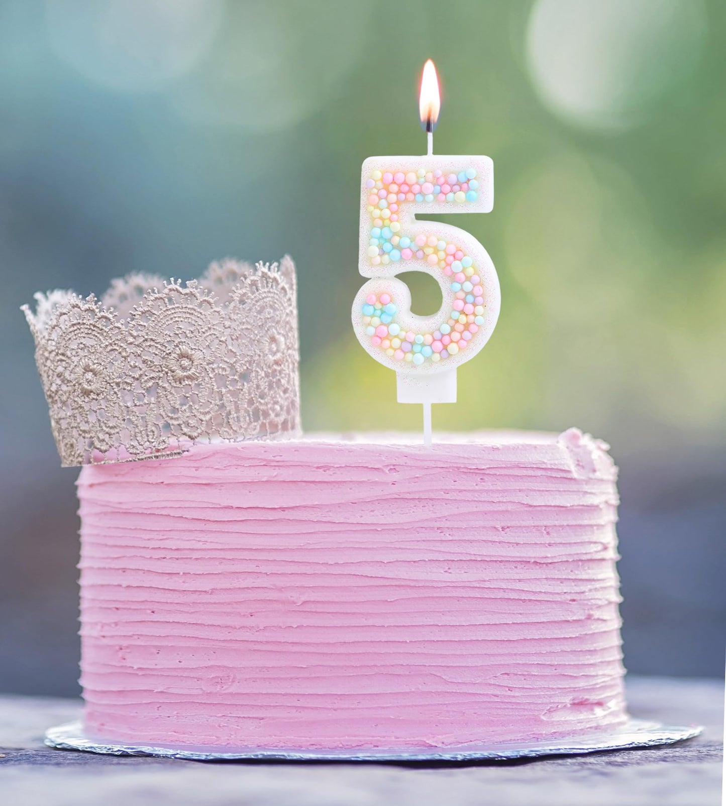 EAKE Number 5 Candle 3D Macaron Glitter 5 Candle for Cake Girl Women Sweet Theme 5th Birthday Wedding Anniversary Party Cake Dec