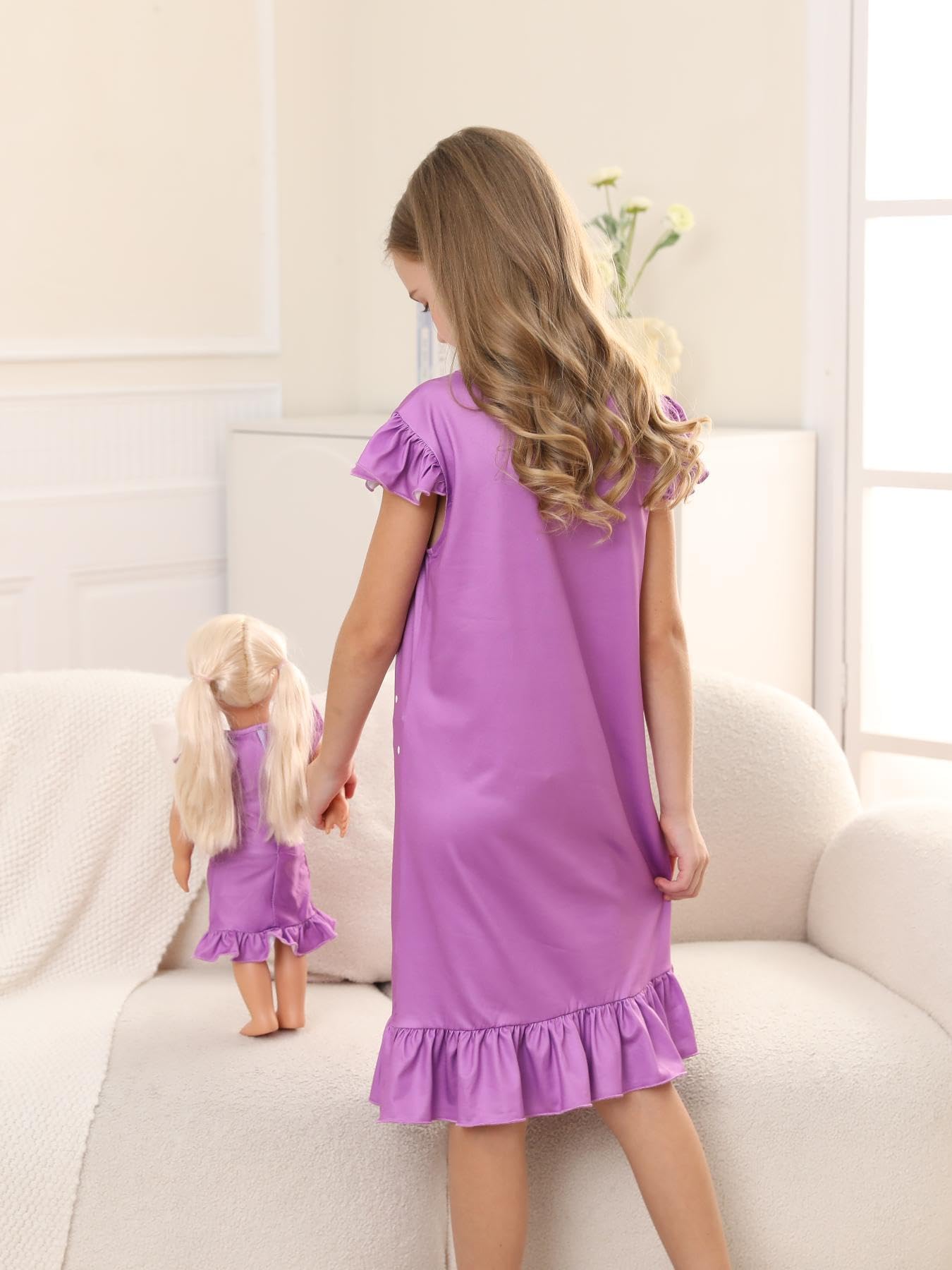 Bow Dream Girl Dress Cute and Matching American Girl Doll Clothes Accessories for Girls Dresses Set Party Birthday Purple Mermai