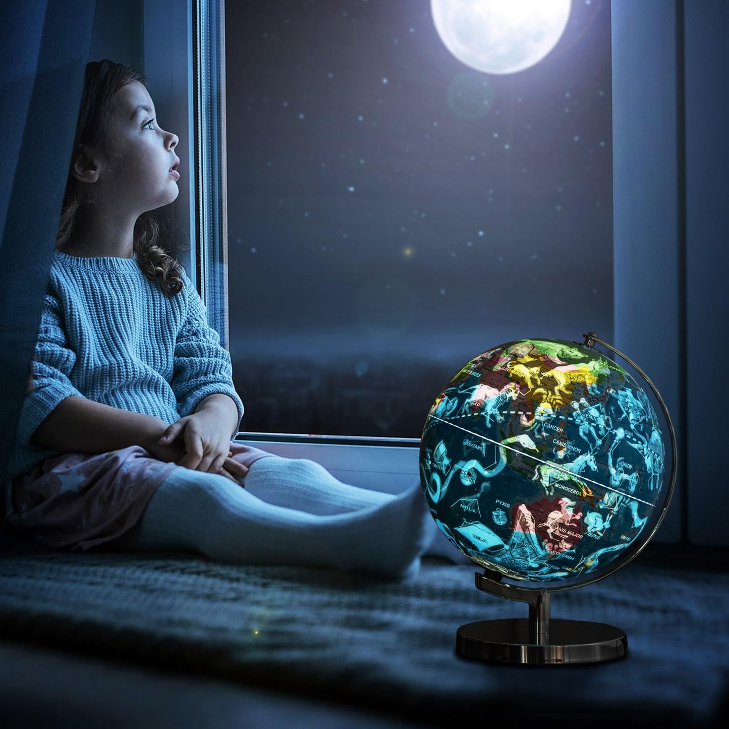 Goplus Illuminated Globes Of The World With Stand, 9’’ Rotating 3 In 1 World Globe W/Constellation Stars, Led Night Light, Geography Educational Globe For Classroom, Office, Decorative, Kids Learning