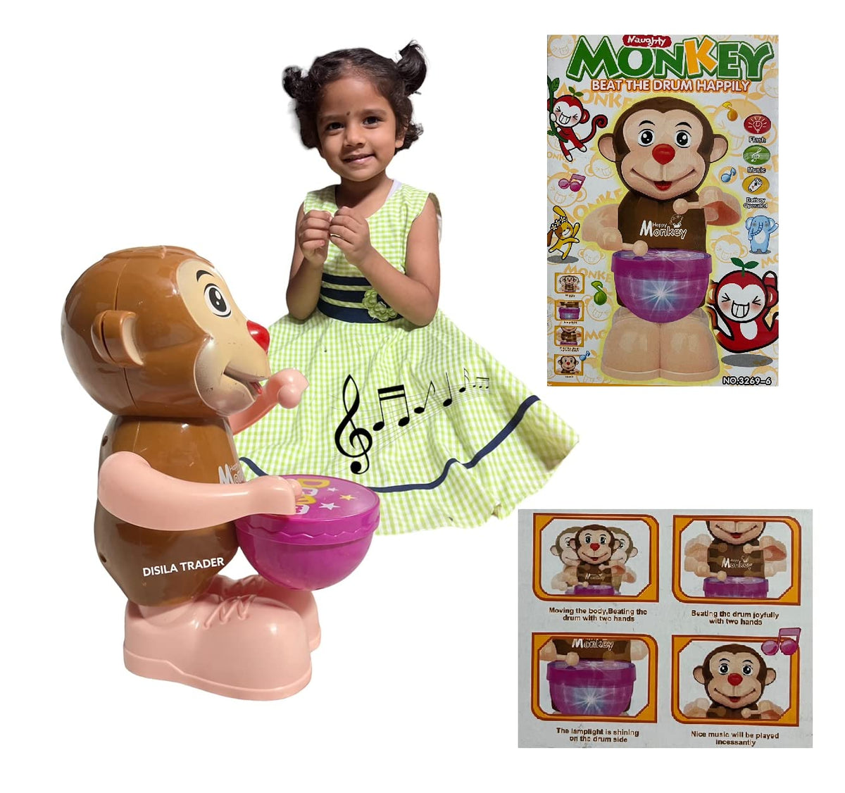 Disila Traders Cartoon Drum Toy For Kids With Light And Music.
