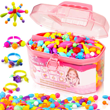 Funzbo 650Pcs Pop Beads - Jewelry Making Kit For 3 4 5 6 7 8 Year Old Little Girls, Arts And Crafts Toys For Kids, Necklace Bracelet Ring Creativity Snap Set Birthday Holiday Easter Gifts