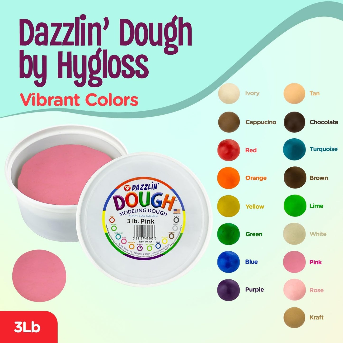 Hygloss Play Modeling Dough - 3lb Unscented Non-Toxic Arts & Crafts - Pink - Safe for Kids - Model 48309