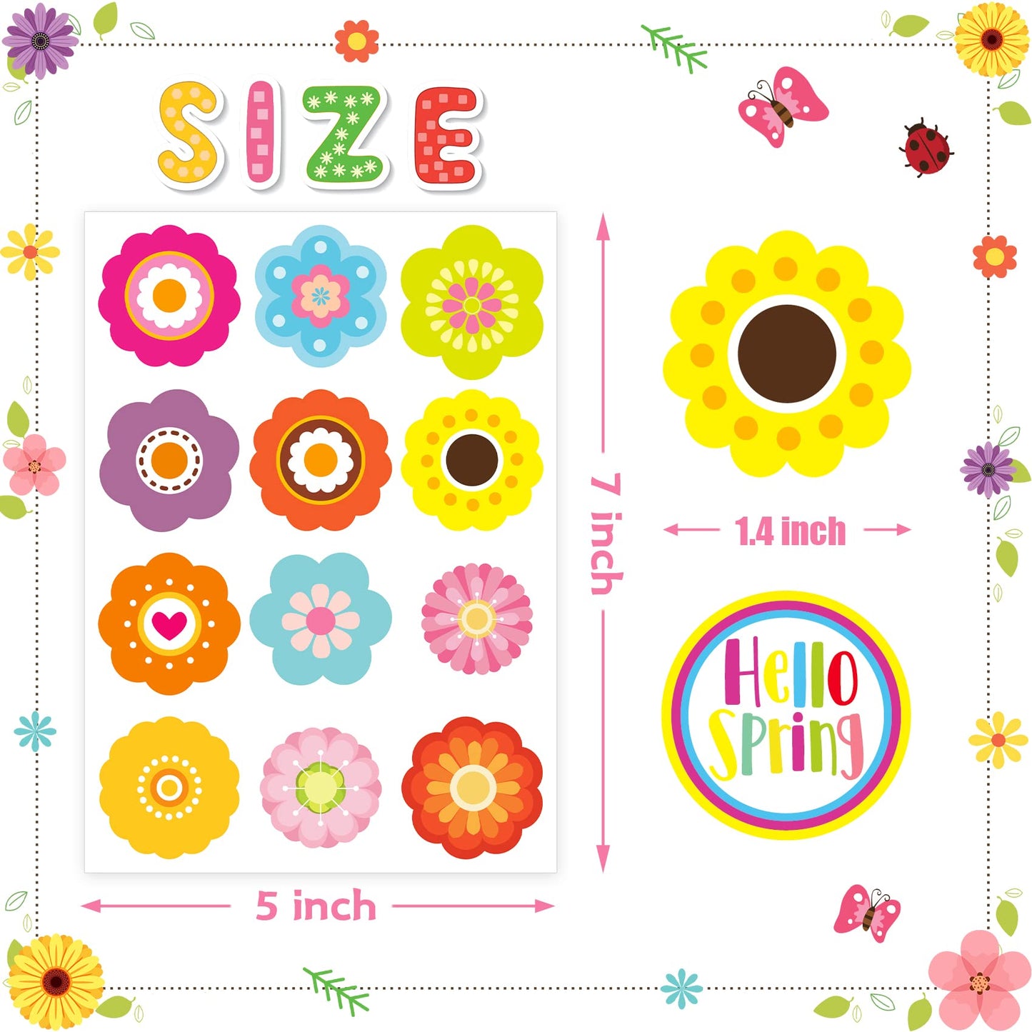 Miss Fantasy Spring Stickers Flowers Stickers 344Pcs Spring Flowers Stickers For Kids/ Crafts/Envelopes/Teachers Spring Stickers Bulk For Spring Decorations Spring Self-Adhesive Stickers For Kids Spring Theme Party School Classroom Prizes Party Supplies