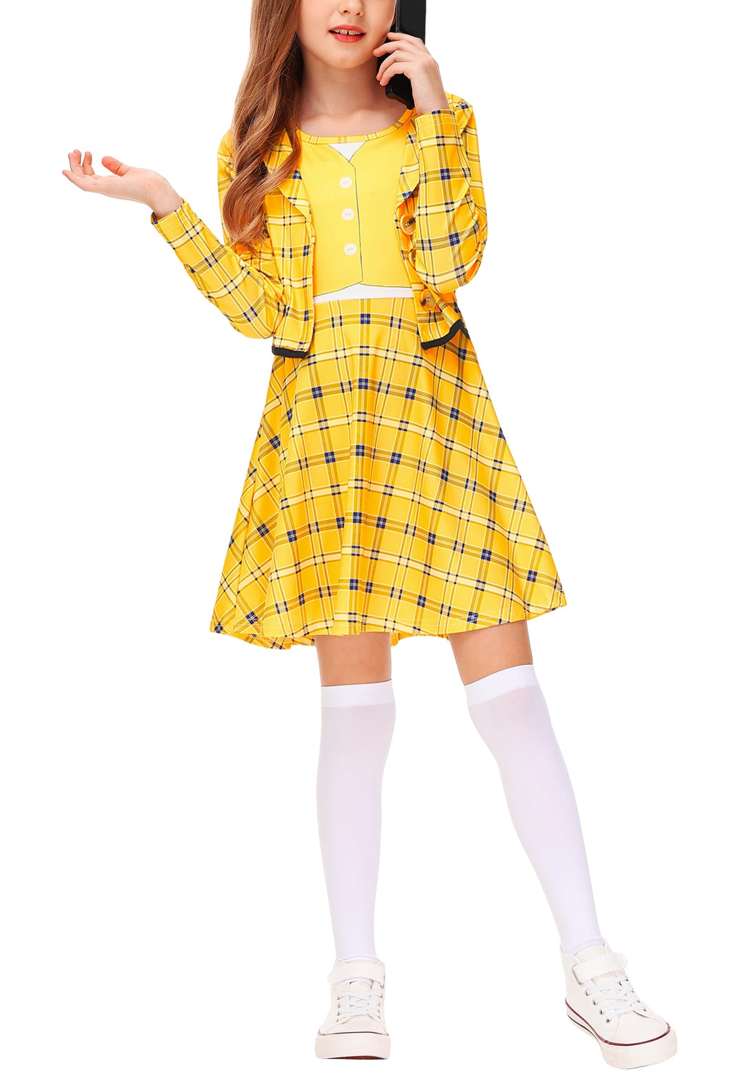 Remimi Schoolgirls Costume Dress Halloween Yellow Plaid Dresses 13-14 Years