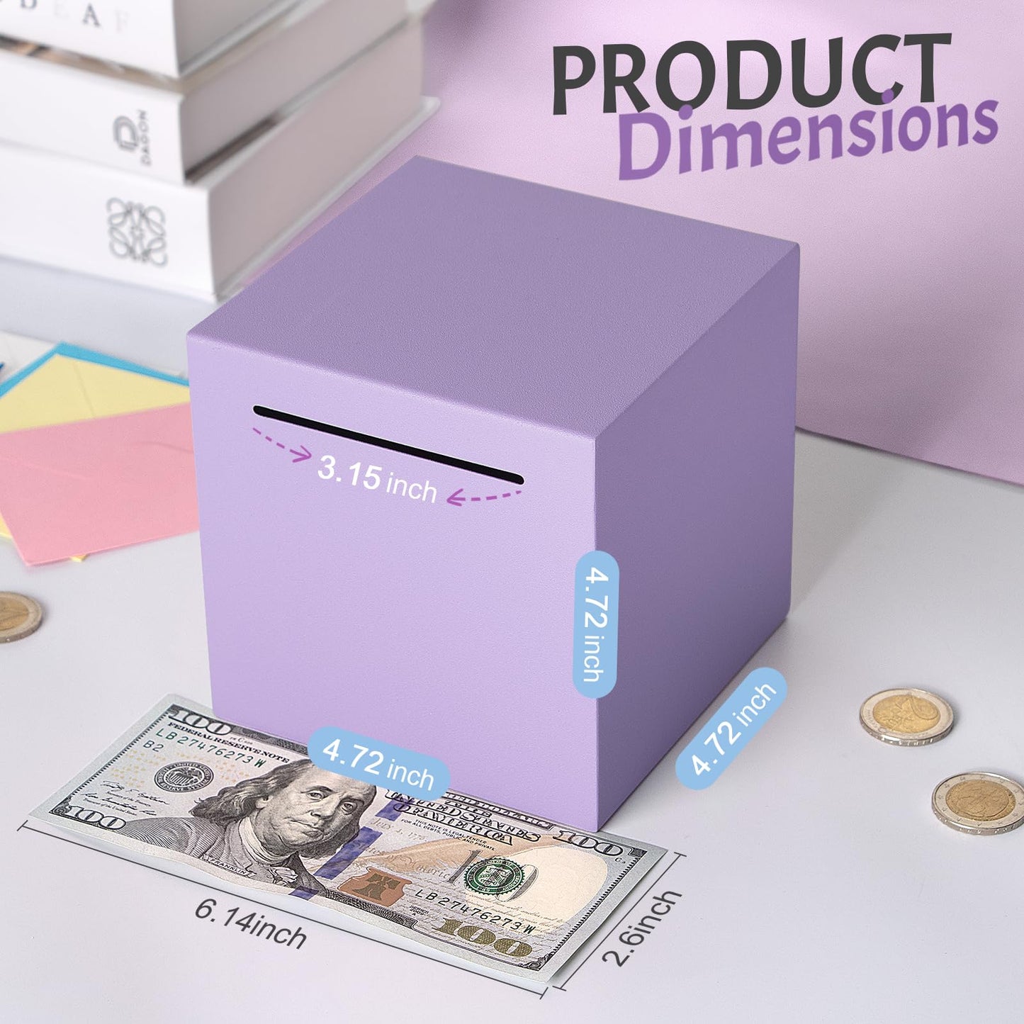 Kozsort Unbreakable Stainless Steel Piggy Bank for Adults, Purple, 4.72-Inch - Must Break to Open Saving Bank