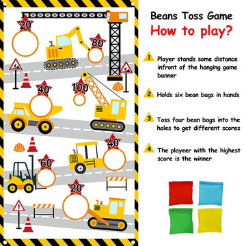 Construction Truck Toss Game Banner With 4 Bean Bags