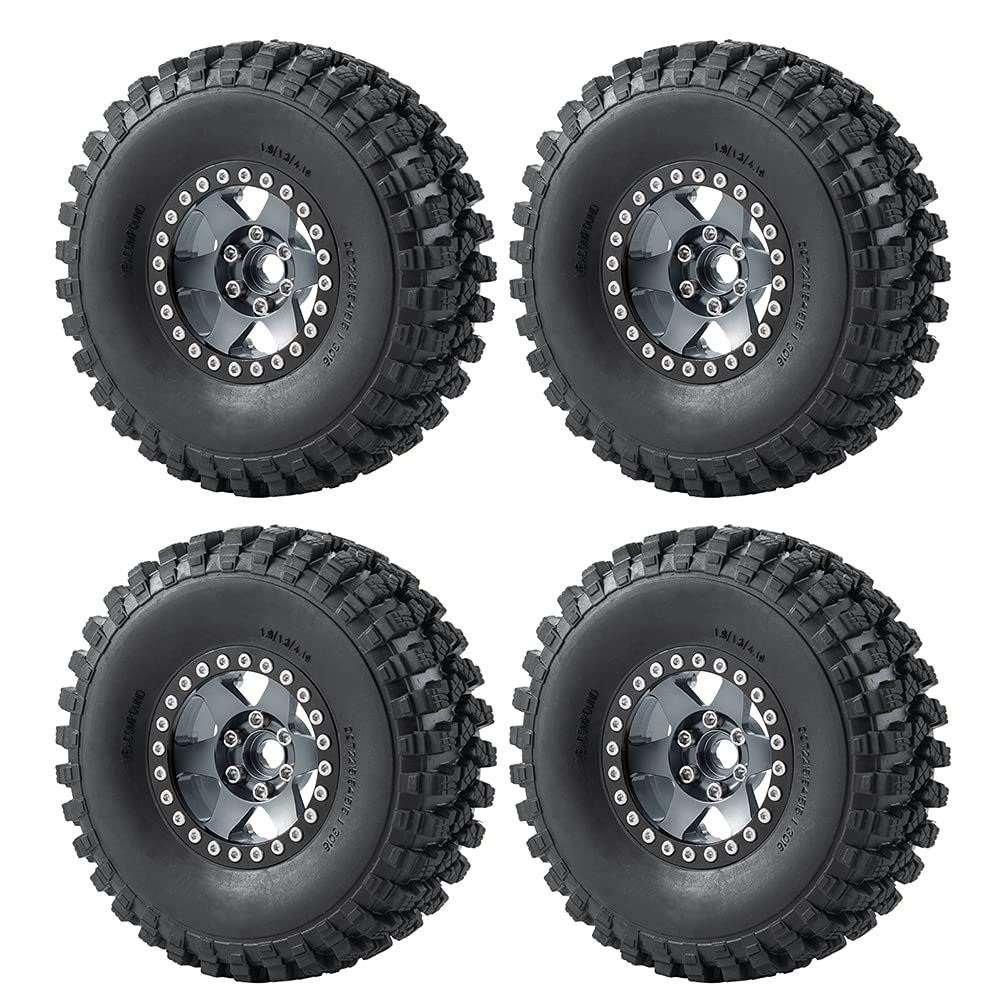 4PCS Aluminum Alloy 1.9'' Beadlock Wheel Rims& Rubber Tires for RC Wraith TRX-4 Axial SCX10 90046 90048 Redcat D90 CC01 axial rr