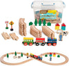 On Track Usa Wooden Train Set 35 Piece All In One Wooden Toy Train Tracks Set With Magnetic Trains And Railway Accessories, Come