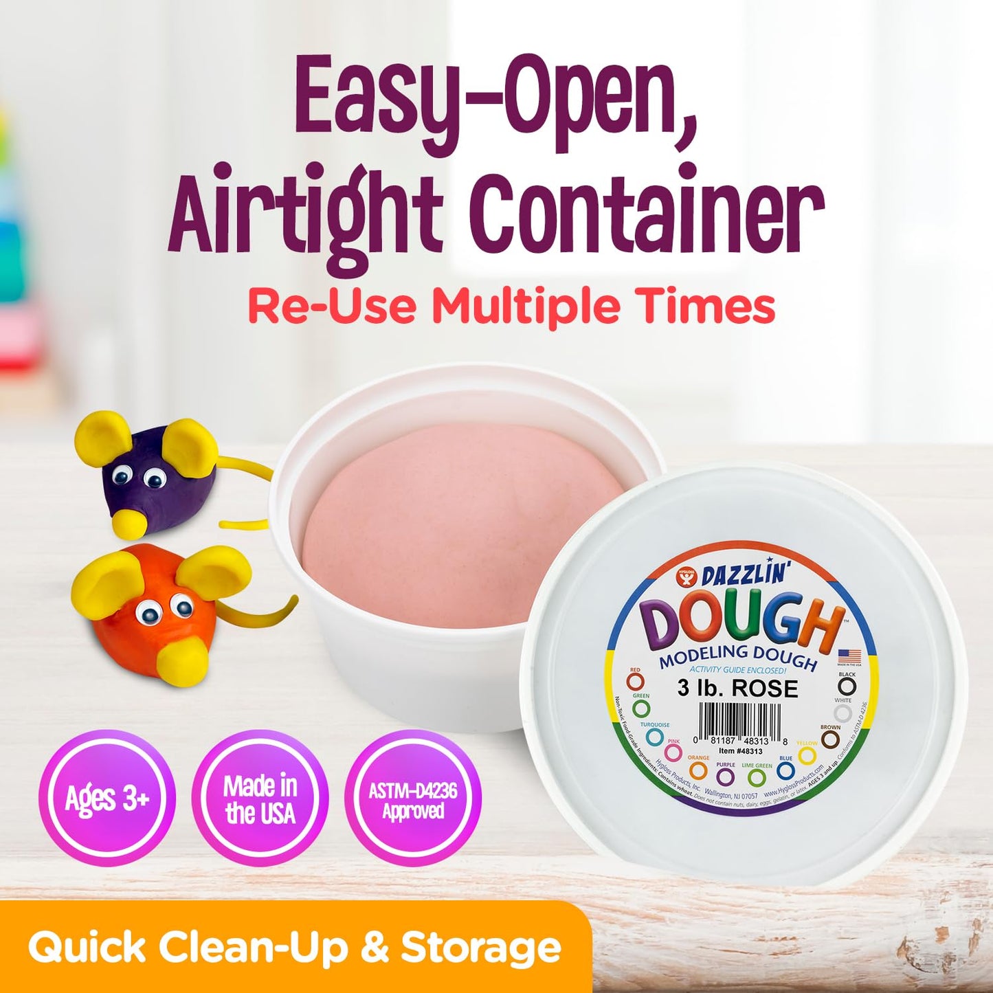 Hygloss Products Dough, Non-Toxic Modelling Compound for Arts & Crafts, Learn, Bulk Pack, 3 lb. Rose