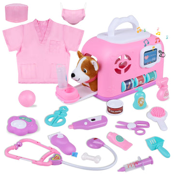 Gifts2U Pet Care Cage Play Set, Vet Clinic and Doctor Kit for Kids with Dress Up Costume, Doctor Medical Pretend Role Play Dog G