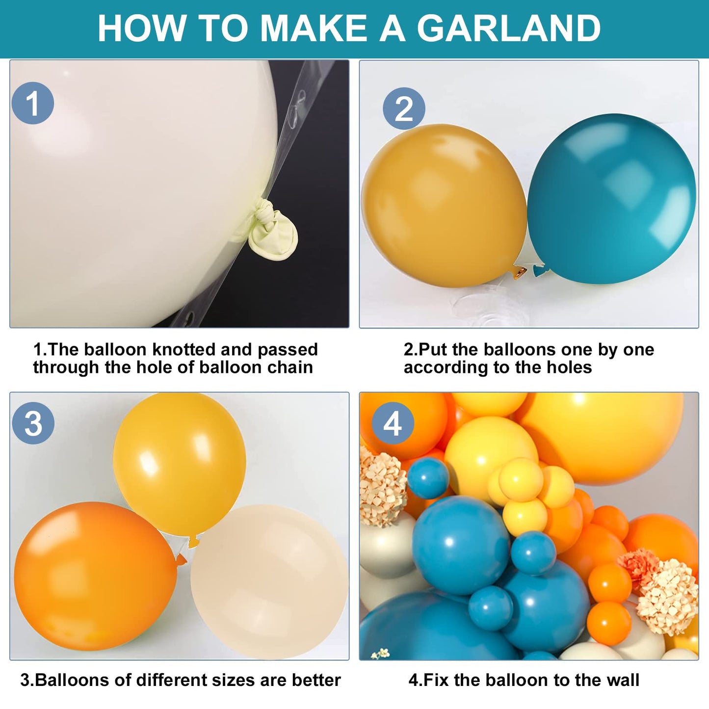 Yellow Orange Balloon Arch Kit, Blue Yellow Orange Balloon Arch Garland Kit With Lemon Yellow, Orange And Teal Blue Balloons, Ye