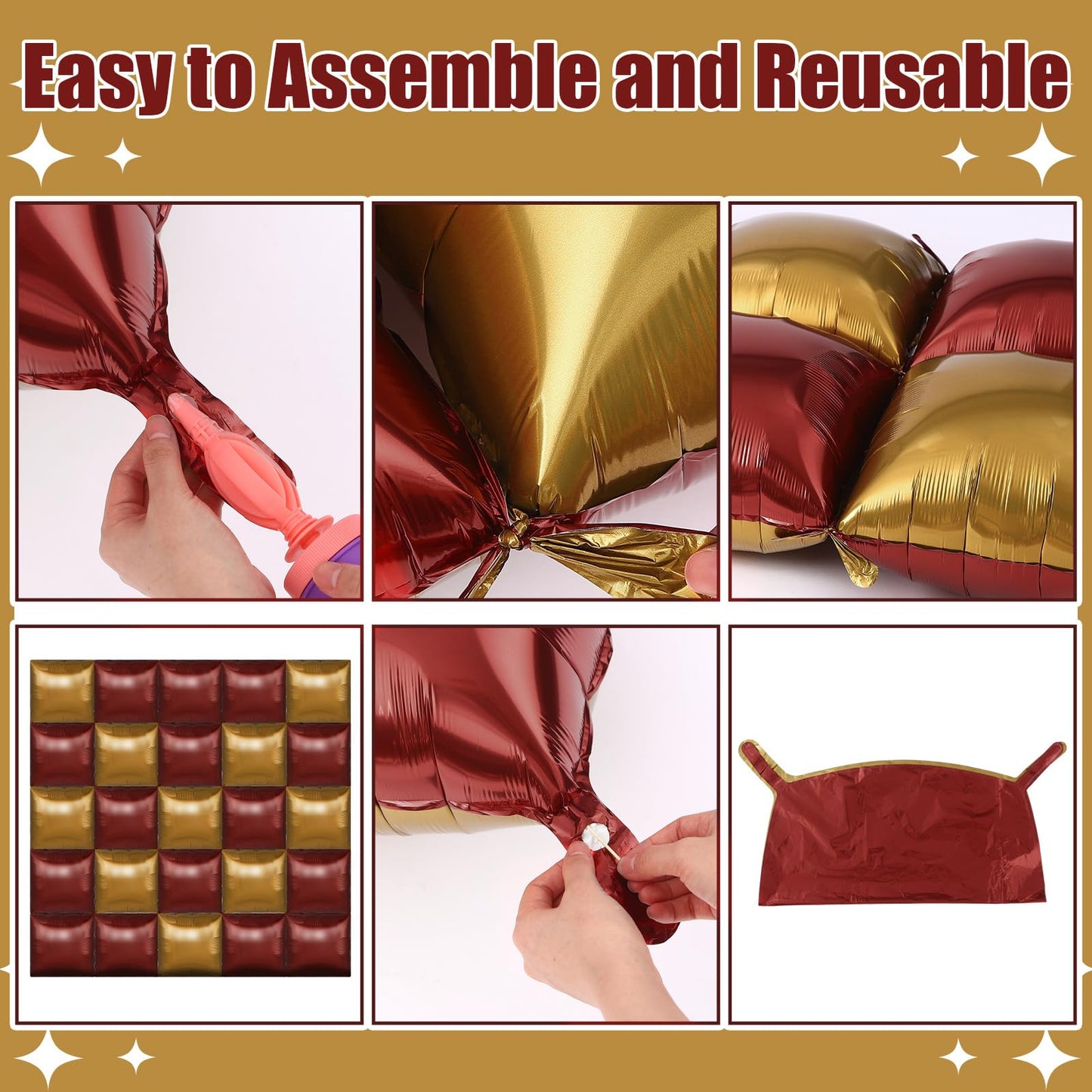 Charnoel 25 Pcs Wizard Party Magical Halloween Decor Square Double Sided Foil Balloons Backdrop 19 Burgundy Gold Foil Balloons