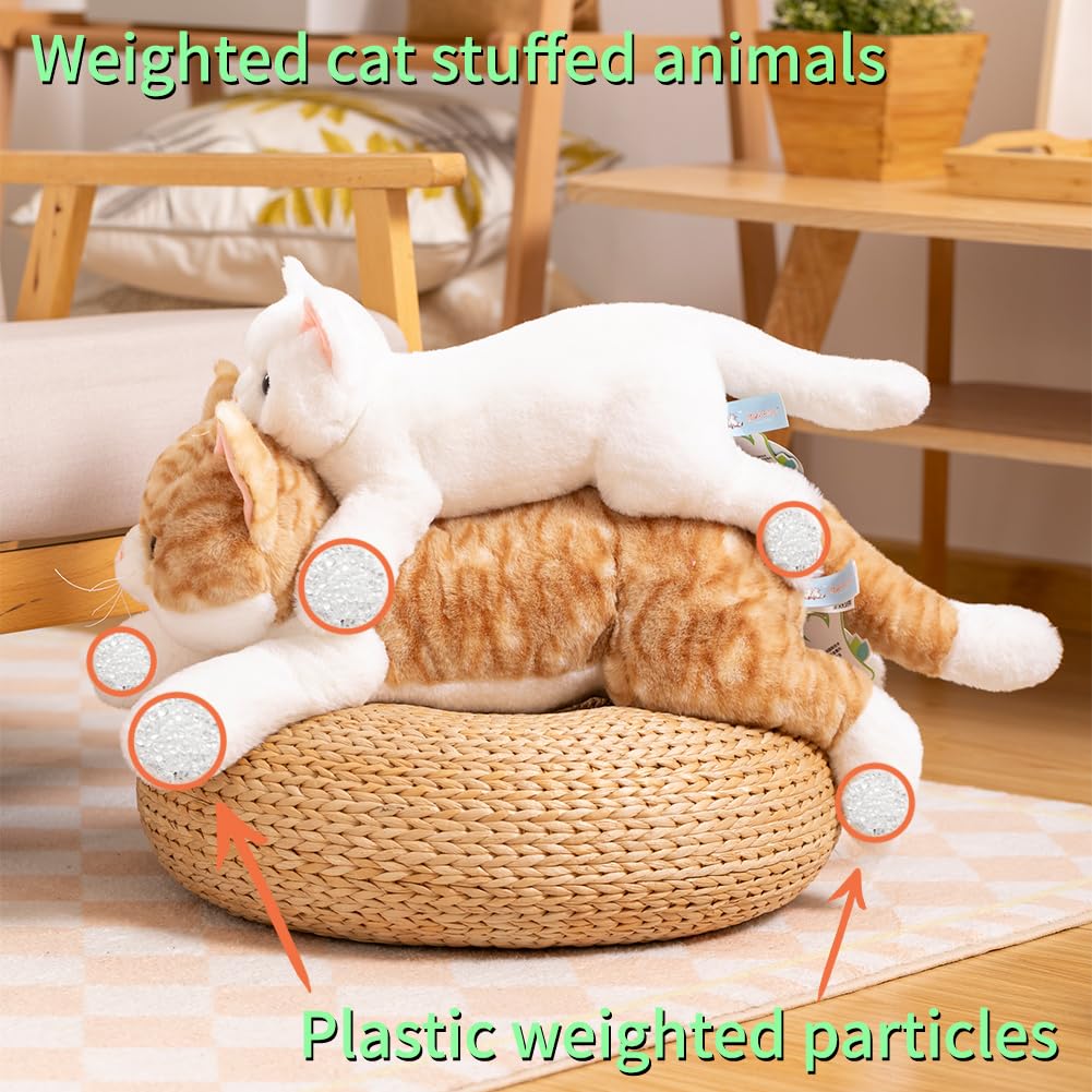 White Cat Plush Toy Realistic Cat Weighted Stuffed Animals, 28' Cute Soft Kitty Plushie Doll Gift For Boys Girls Birthday Christmas, 1.8 Lbs