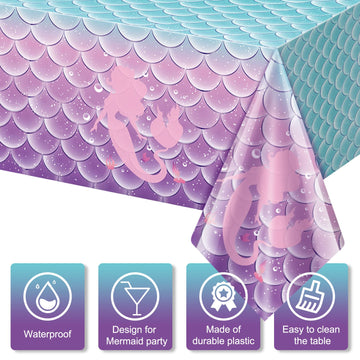 8Pcs Mermaid Birthday Party Favors Mermaid Tablecloth Decorations Disposable Plastic Table Cover For Princess Under The Sea Baby