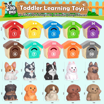 Aigybobo Learning Toys For Toddlers 1 2 3 Year Old, 20 Pcs Pet Dog Toys For Kids, Animal Counting Matching Sorting Fine Motor Educational Playset, Puppy Gifts For Baby Boys Girls Age 12-18 Months