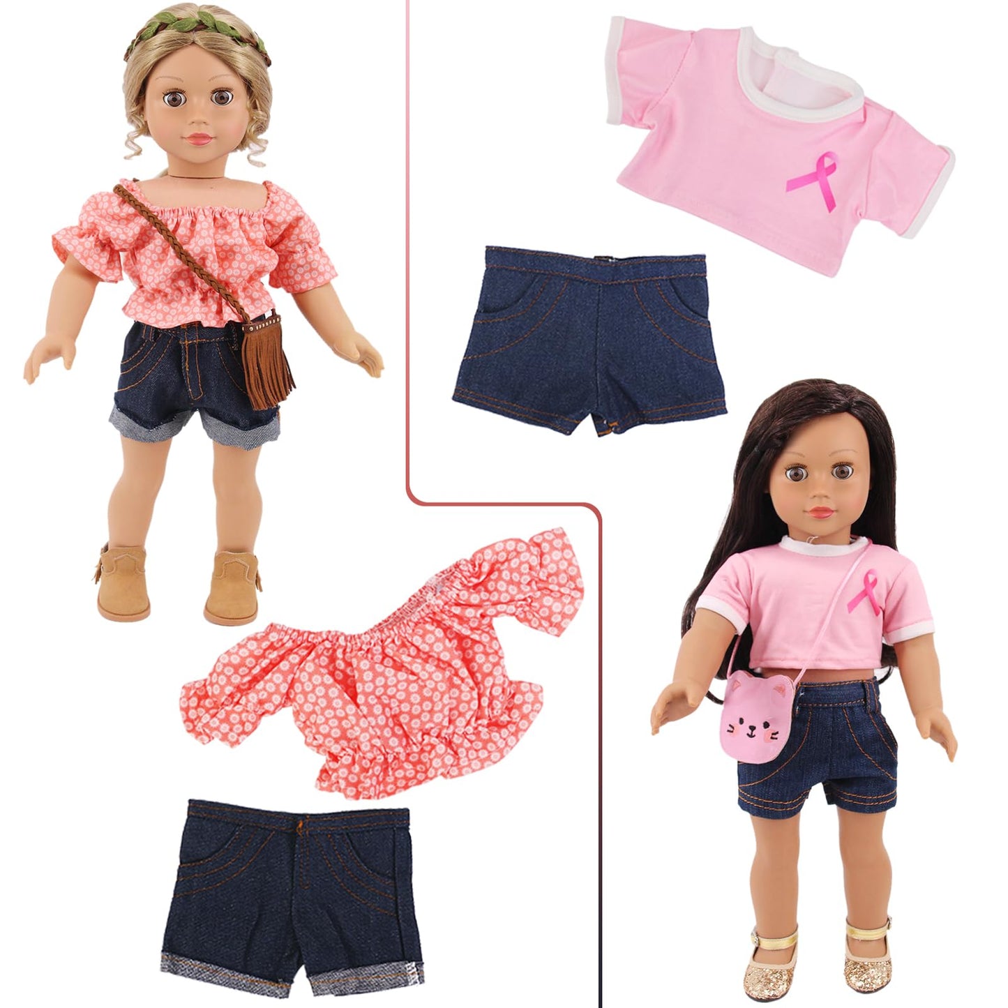 K.T. Fancy 10 Sets American 18 Inch Doll Clothes And Accessories Include Doll Clothing Dress Fit For 18 Inch Dolls ( No Doll )