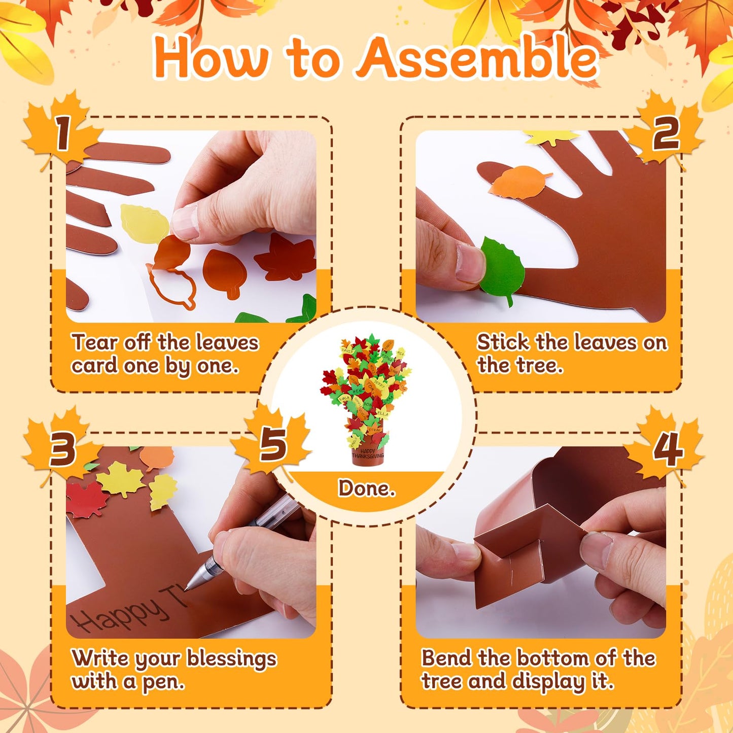 32 Pcs Fall Thankful Tree Craft Kits Make Your Own Handprint Paper Trees DIY Thanksgiving Trees Decorations Thankful Tree Craft
