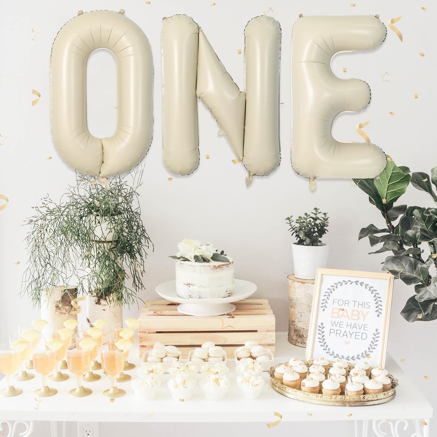 Biapian 40 Inch One Letter Balloons, Big Cream One Foil Balloons, 3 Pcs Giant Foil Large Aluminum Balloon Helium For Anniversary
