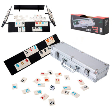 Homwom 106 Tiles Rummy Game - Travel Games Rummy Board Game Rummy Set With Aluminum Case & 4 Anti-Skid Durable Trays