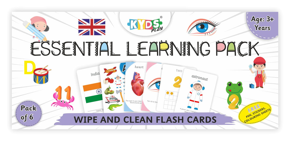 Kyds Play  Essential Learning Pack  Flags+ Body Parts & 5 Senses + Occupation + Flags 2 + Phonics A To Z + Math & Counting, Wi
