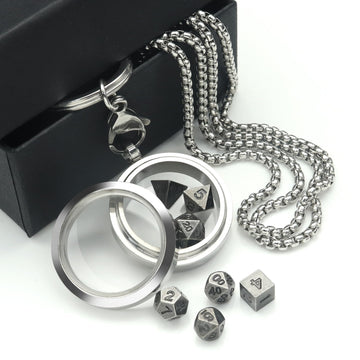 PJOY Mini Dice Set D&D DND Dice Set with Case Necklace Keychain Mini Metal Dice Set for Role Playing Dice Games as Dungeons and
