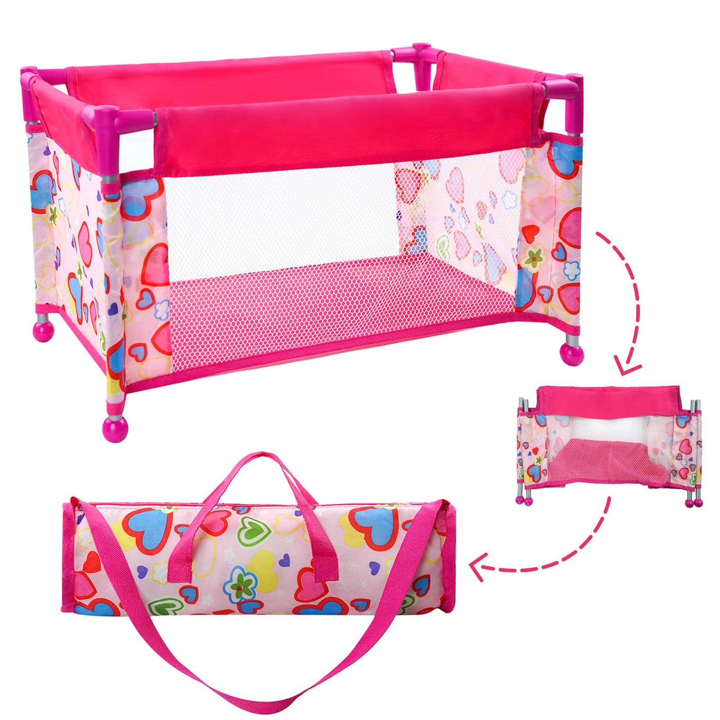 Babeside Baby Doll Crib, Baby Doll Bed For 17-21 Inch Dolls, Foldable Baby Doll Playpen Toy Crib, Reborn Baby Doll Accessories W