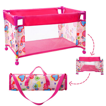 Babeside Baby Doll Crib, Baby Doll Bed For 17-21 Inch Dolls, Foldable Baby Doll Playpen Toy Crib, Reborn Baby Doll Accessories W