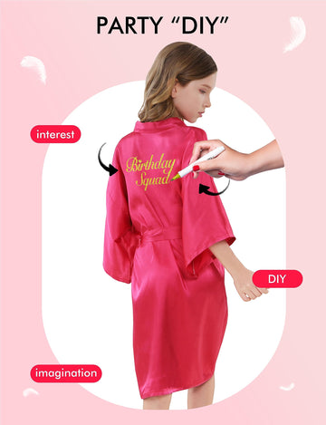 Ivrriss 10Pcs Kid Girls Spa Costume Party Robes Set Silky Plain Kimono Robes For Wedding Birthday(Rosa,4)