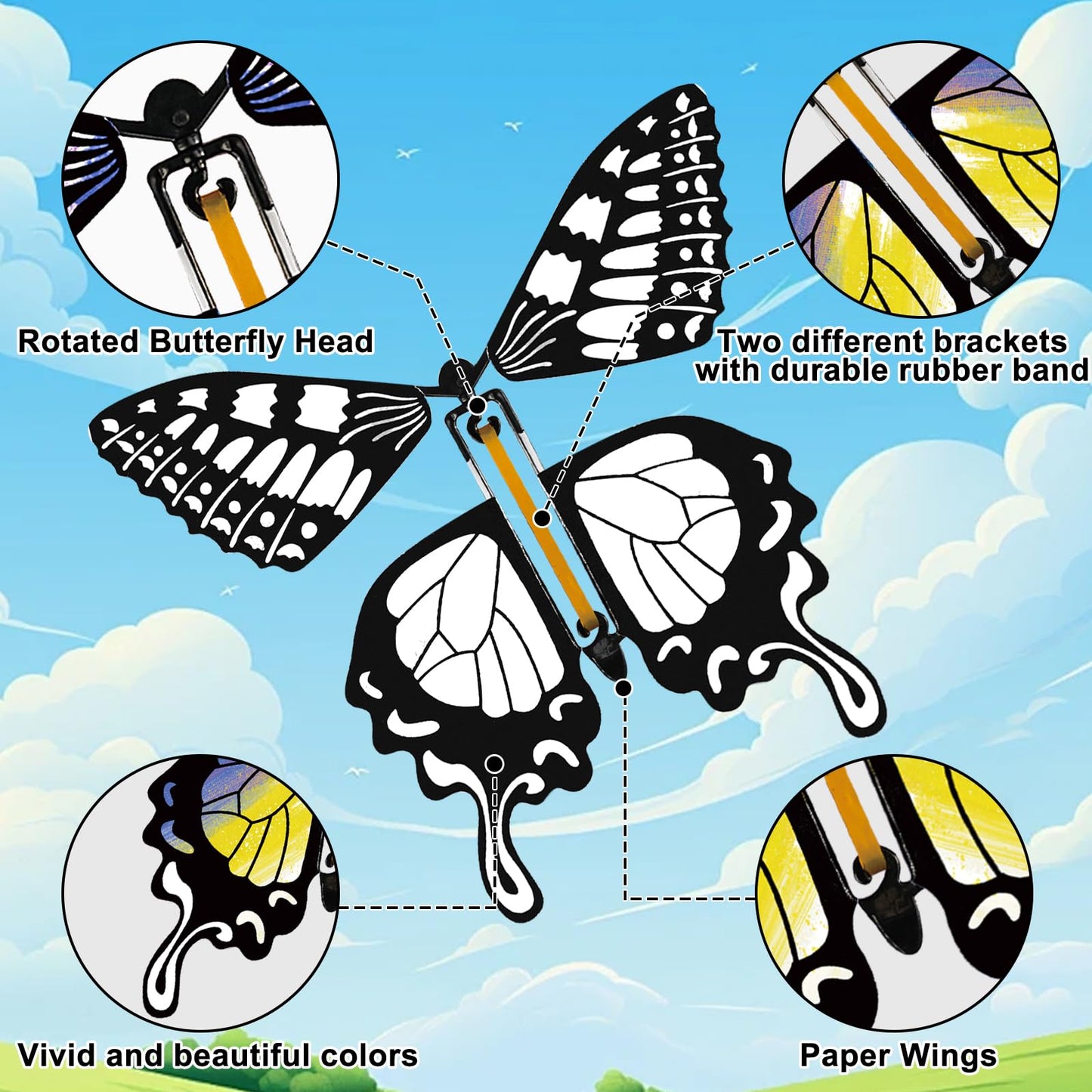 Sanyiyiba 12 Pcs Flying Butterfly Toy Magic White Painting Butterflies Wind Up Butterflies Toys Painted Craft Card Set Gift For