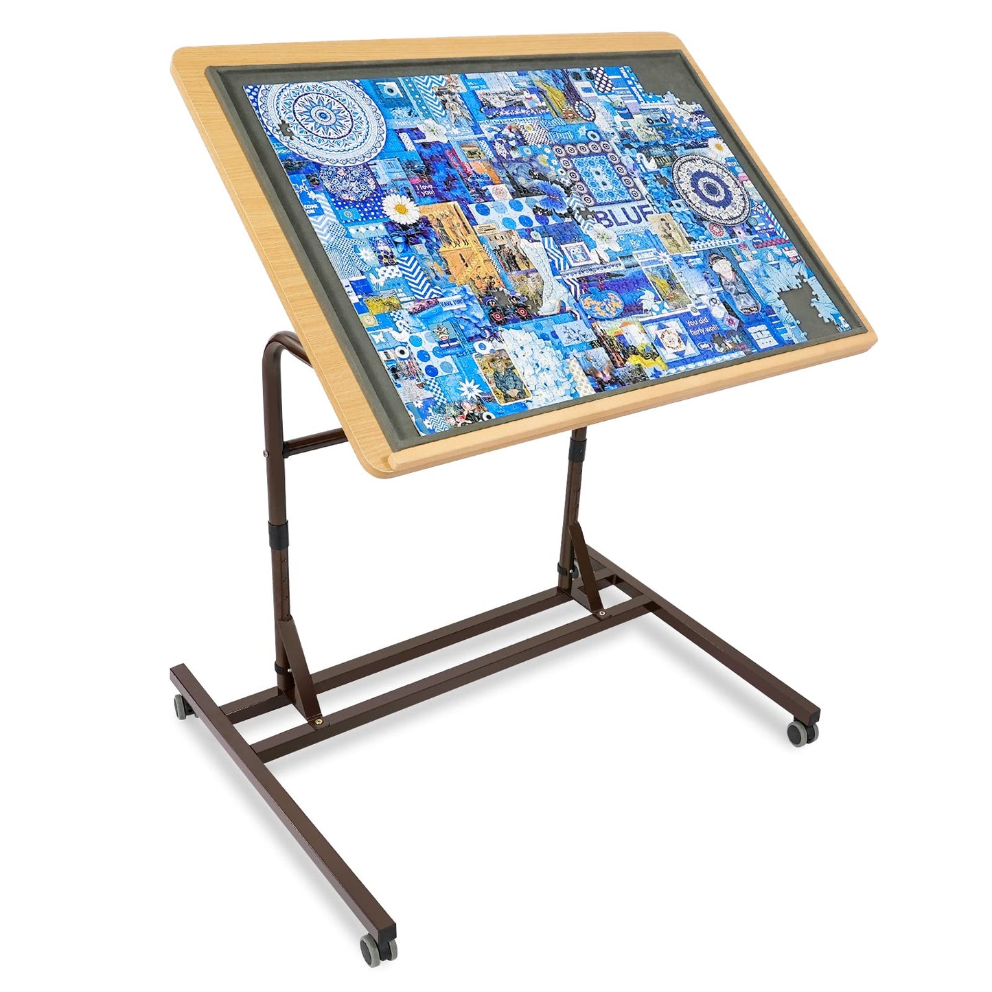 All4Jig Adjustable Wooden Jigsaw Puzzle Table With Wheels, Fits 500-2000 Piece Puzzles (Puzzle Board Not Included)