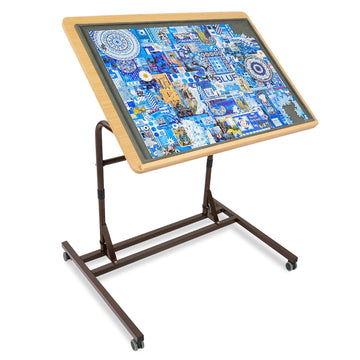 All4Jig Adjustable Wooden Jigsaw Puzzle Table With Wheels, Fits 500-2000 Piece Puzzles (Puzzle Board Not Included)