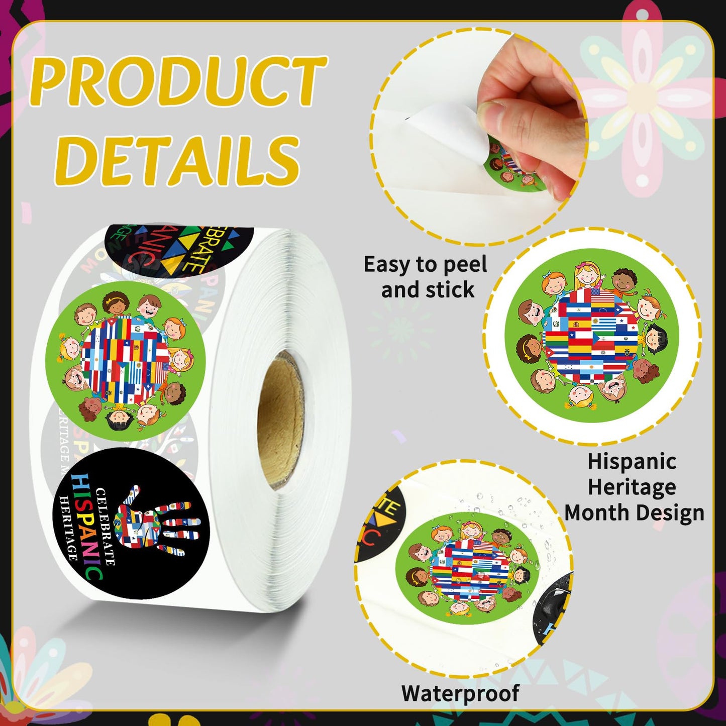 DECYOOL 800 Pcs Hispanic Heritage Month Stickers Roll, Spanish Hispanic Label Stickers Bulk for Kids Students Teachers Latino Hi