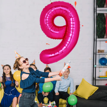 40 Inch Giant Hot Pink Number 9 Balloon, Helium Mylar Foil Number Balloons For Birthday Party, 9Th Birthday Decorations For Kids