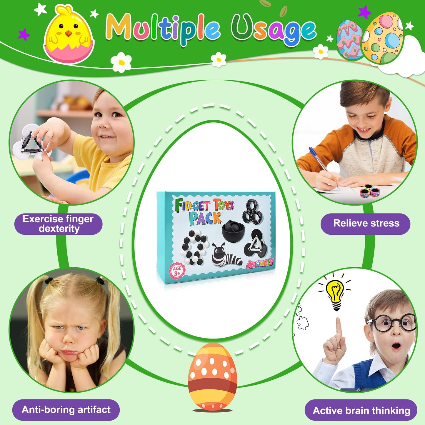 Fidget Toys Adults Pack, Sensory Toys Set for Kids, Fidget Spinner Slug Magnetic Rings, Cool Gadget Gift for Girls Boys Teens AD