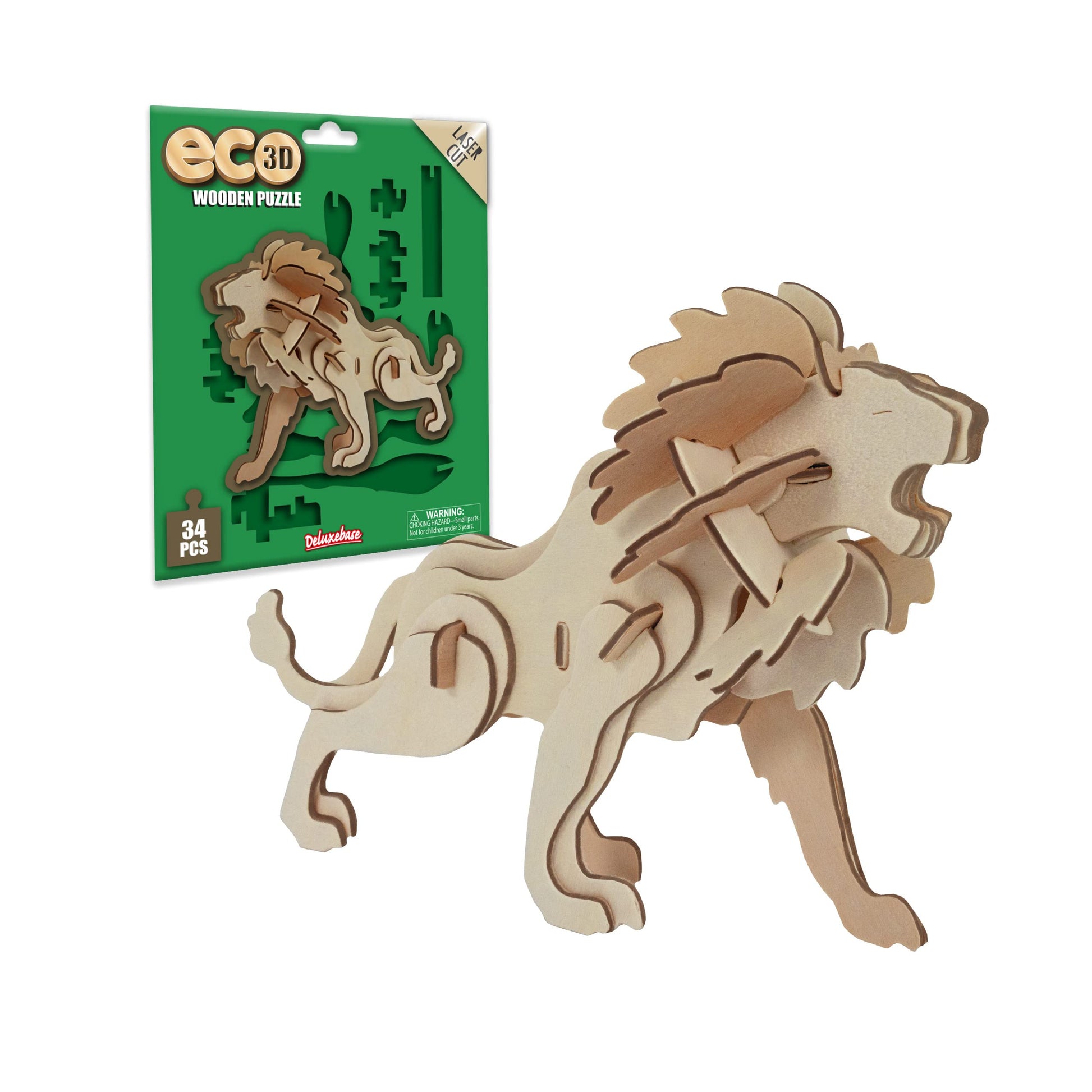 Eco 3D Wooden Puzzle - Lion From Deluxebase. Sustainable Wood Animal Puzzle Craft Set. Model Building Kits For Educational Toys