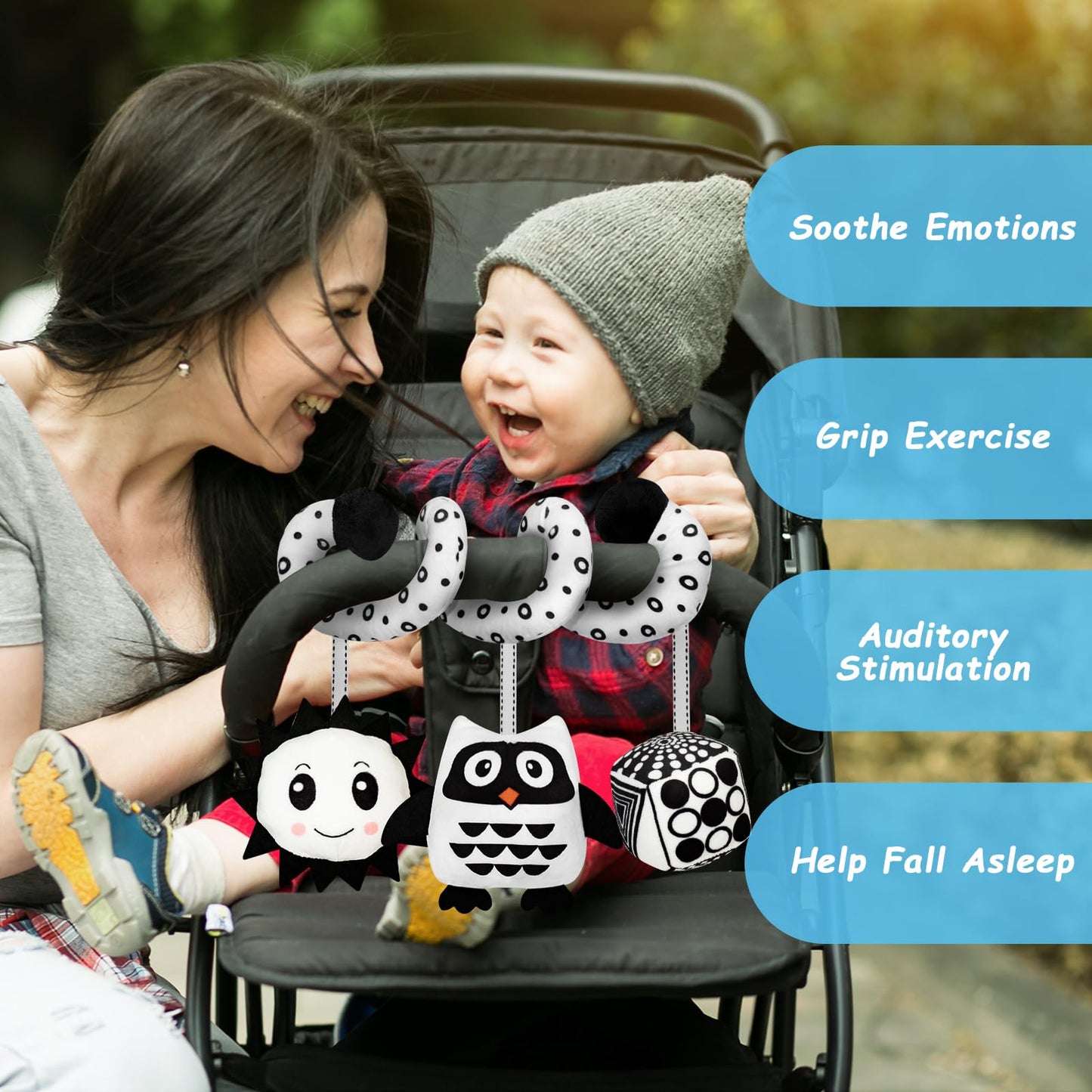Fati Car Seat Toys For Babies 0-6 Months, Black And White High Contrast Toys For Infants 0-3 Months, Sensory Toys For Newborn 3-
