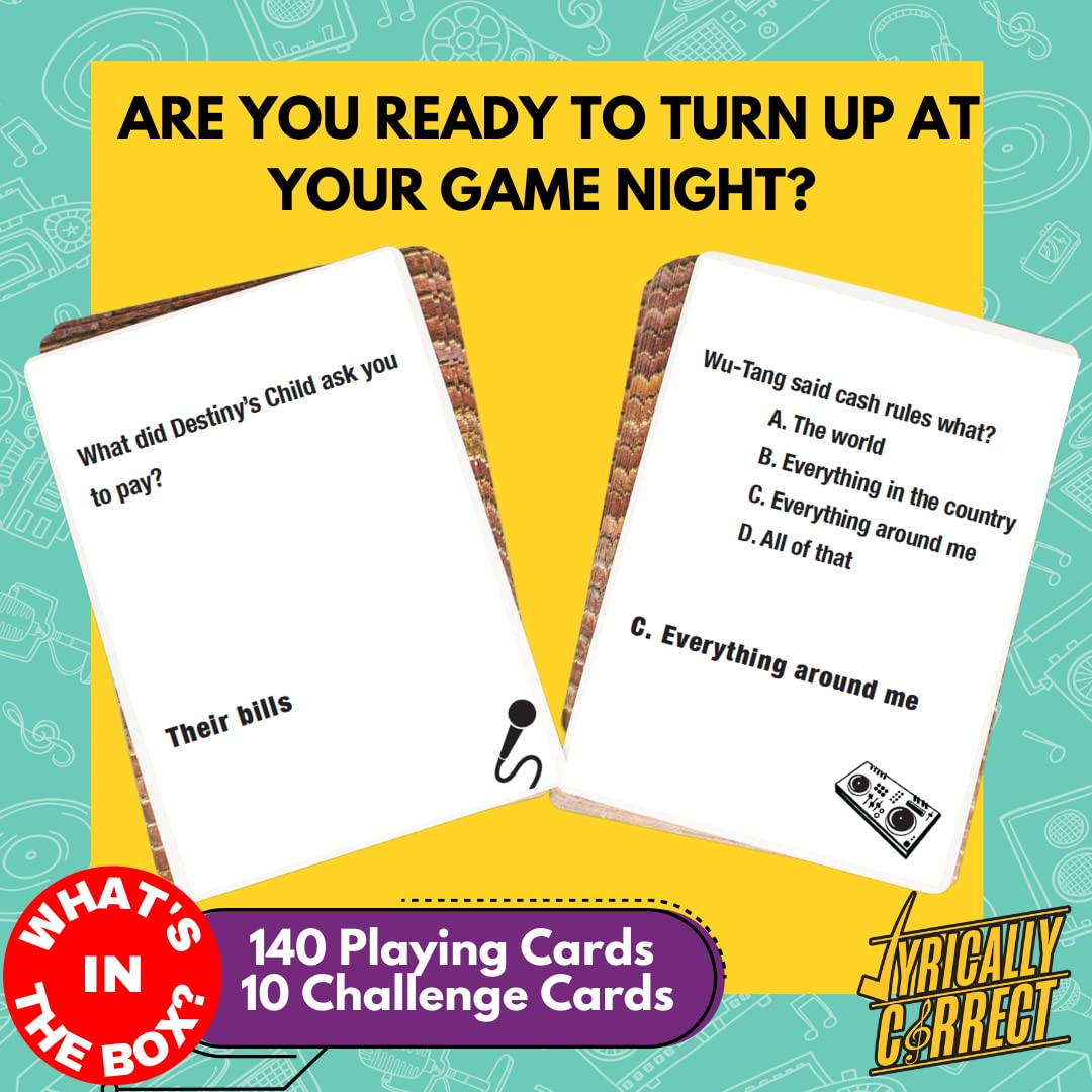 Lyrically Correct Hip Hop & R&B Trivia Card Game, Fun Party Game for Adults, Multicolor, Model LC20201A