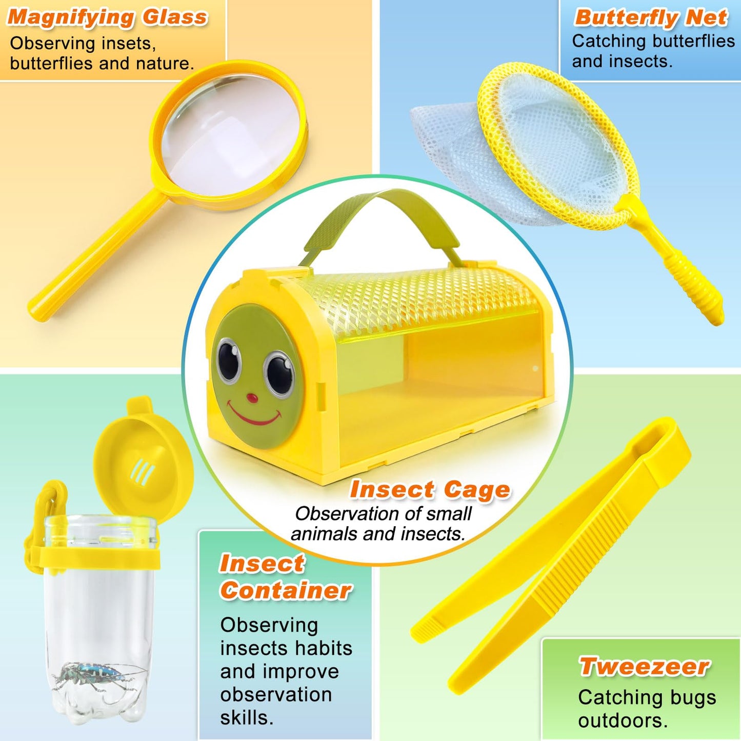 Yopinsand Bug Catcher Kit & Outdoor Explorer Kit For Kids, 10 Pcs Bug Catching Kit With Toy Cage, Backpack, Flashlight, Manifyin